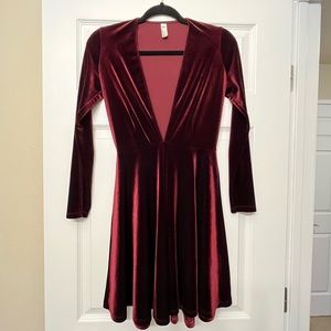 American Apparel velvet maroon mini with deep v neck!